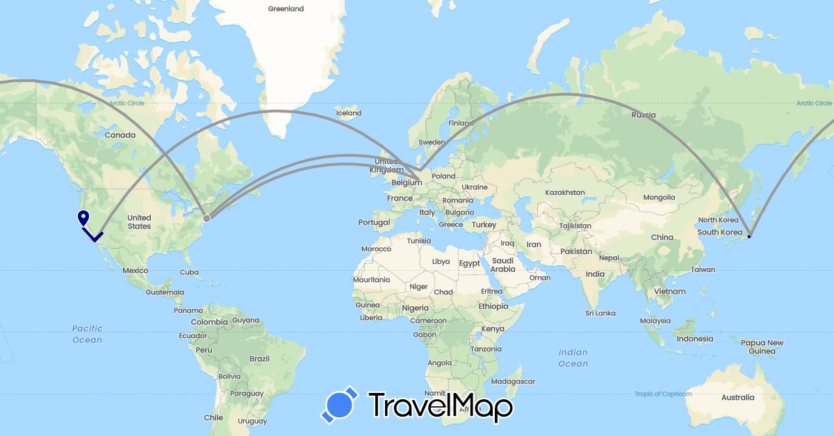 TravelMap itinerary: driving, plane in Germany, Japan, United States (Asia, Europe, North America)